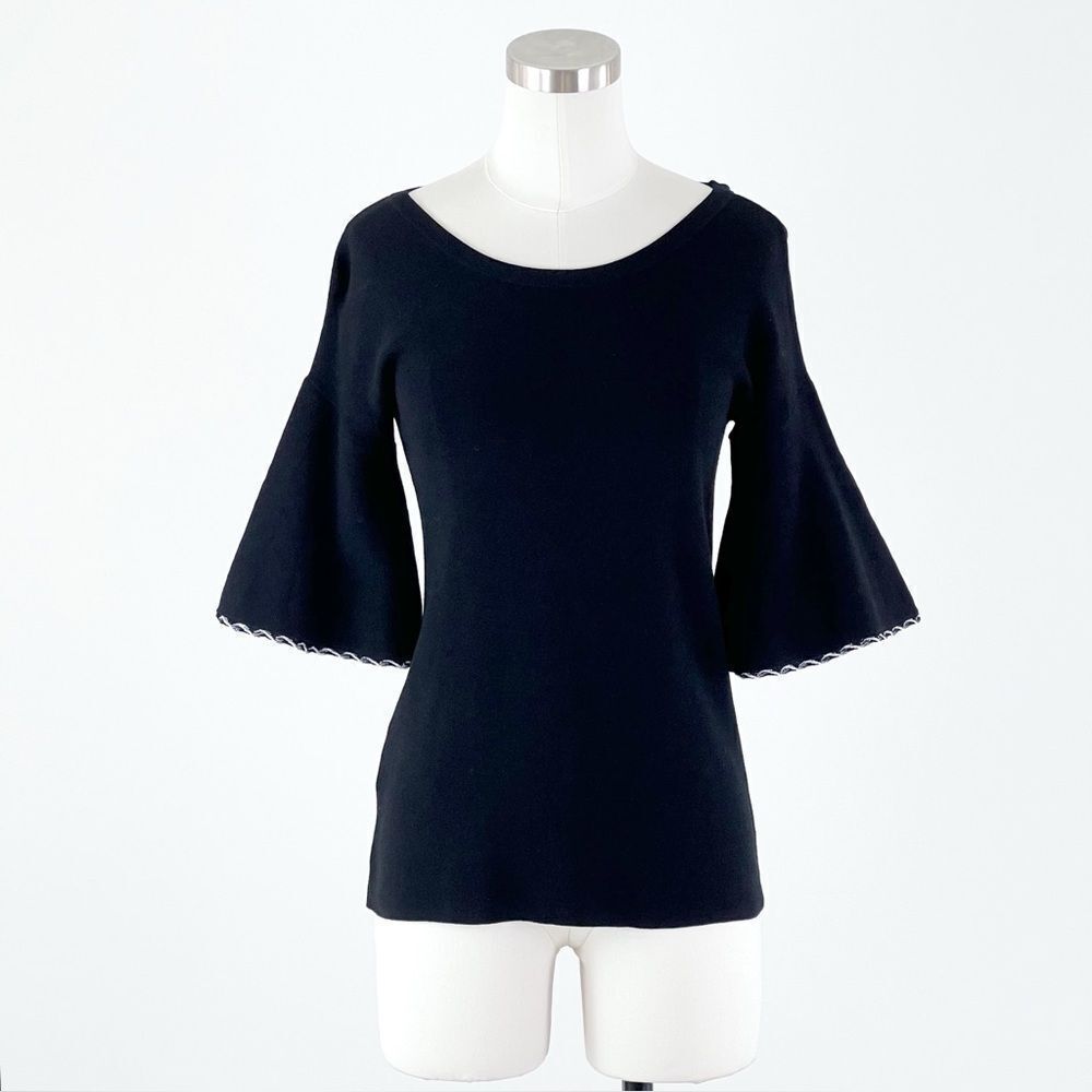 Ann Taylor Button Flare Sleeve Top in Black Size XS